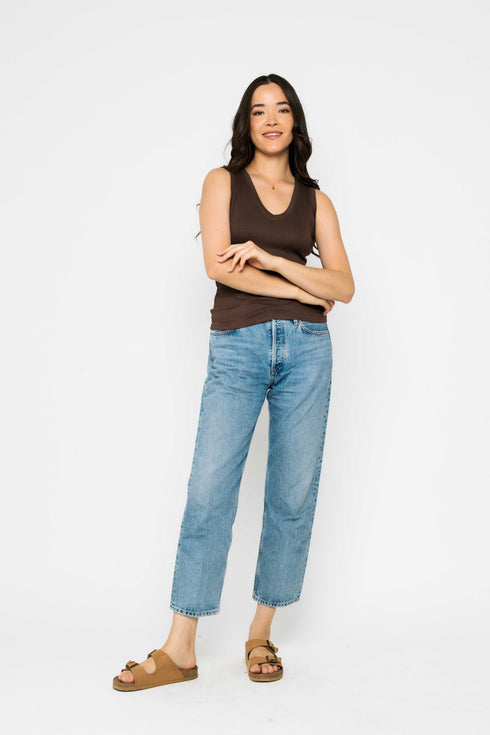 Joelle-Textured Vee Neck Tank